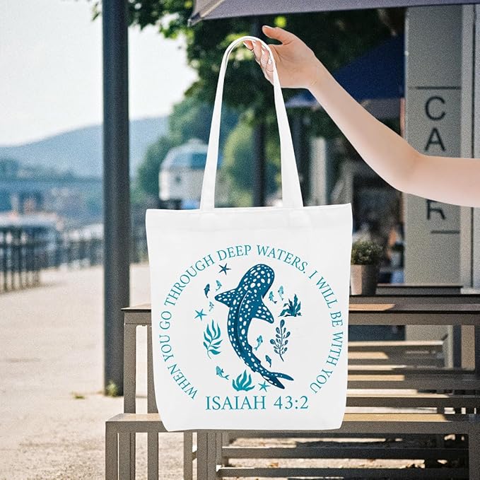 Floral Beach Whale Shark Gifts Jellyfish Christian Canvas Tote Bag for Work Totes for Women Christmas Bible