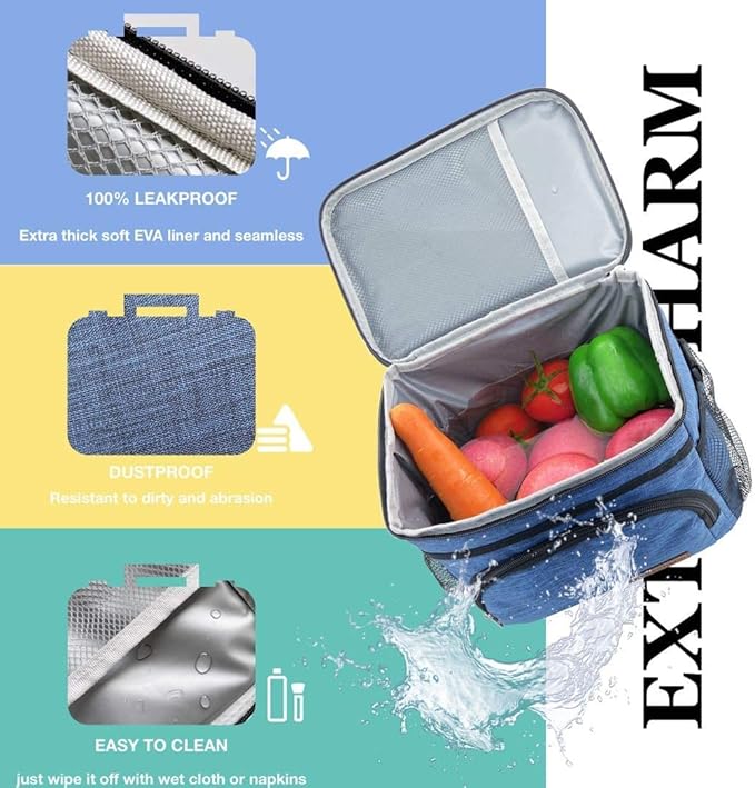 ExtraCharm Insulated Lunch Bag for Women/Men - Reusable Lunch Box for Office Picnic Hiking Beach - Leakproof Cooler Tote Bag Organizer with Adjustable Shoulder Strap for Adults - Purple