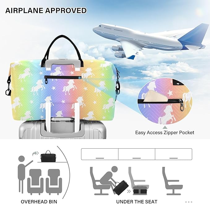 Unicorn Quilted Travel Bags Weekender Duffle Bags With Toiletry Bag Carry on Overnight Duffels Yoga Gym Bag for Airplanes Business Sports