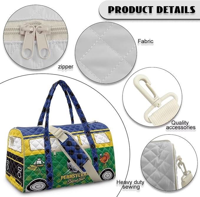 COEQINE Green Quilted Bags for Men Tote Purses for Mens Travel Bag Multiple Interior and Exterior Pockets,Pennsylvania Van Car