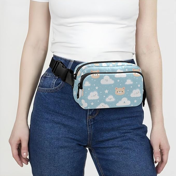 Cute Bear Clouds Stars Fanny Pack for Women Men Water Resistant Fashion Waist Packs with Adjustable Strap Belt Bag for Travel Workout Jogging Hiking 21219789