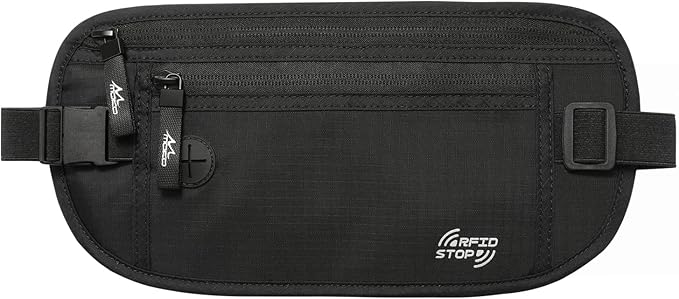 MoKo Secure Travel Money Belt, Undercover Hidden RFID Blocking Travel Wallet, Anti-Theft Passport Wallets for Men Women