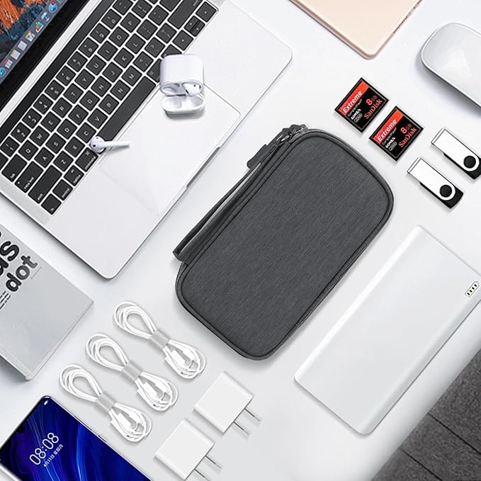 Skycase Electronic Organizer Travel Case - Waterproof Travel Cord Pouches for Organization, Cable Organizer, All-in-One Double Layers Storage Bag for Accessories, Charger, Cable, Grey