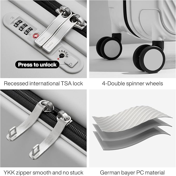 mixi Luggage Suitcases with Spinner Wheels,Upgrade Wide Handle PC Hardshell Rolling Travel Suitcase with TSA Lock, Checked-Medium 24-Inch, Smoke White