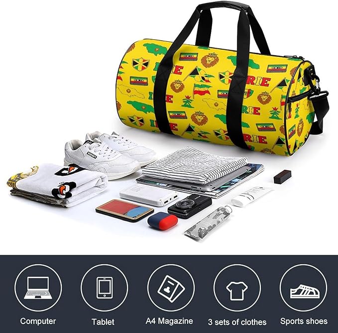 Beach Swim Bags Rasta Jamaican Reggae Flag Map Magnetic Tape Men Women Duffle Bag Foldable Gym Bag Lightweight Travel Sports Bags for Men and Women