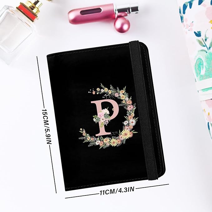 Cute Passport Holder and Holder Combo Passport Cover with RFID Blocking Women Men Compatible Wallet Credit Card Protector (Black-P)