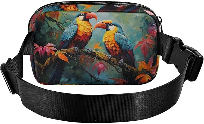 Tropical Rainforest Parrots Fanny Pack for Women Men Water Resistant Fashion Waist Packs with Adjustable Strap Belt Bag for Travel Workout Jogging Hiking 21219641
