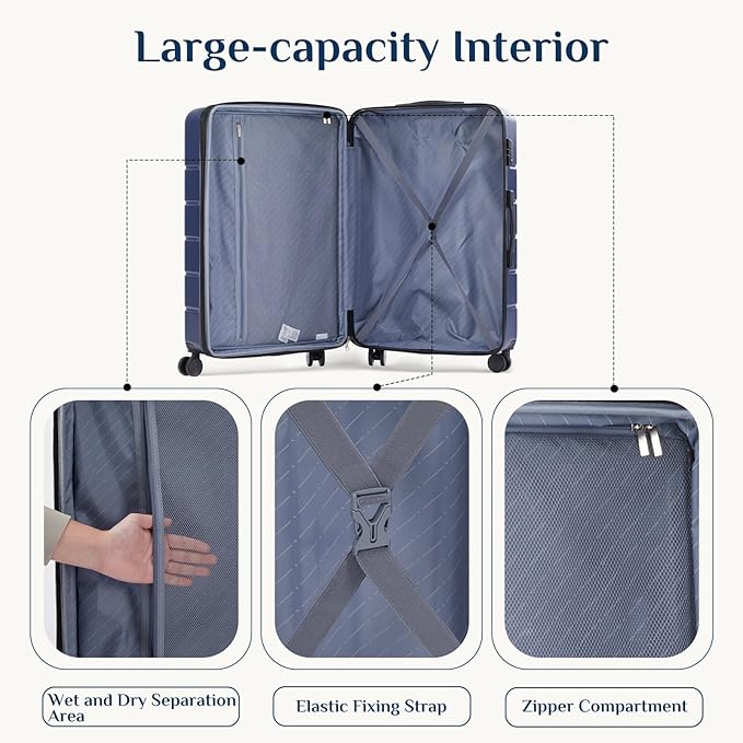 OLIXIS 3-Piece Suitcase Set, Hardside Luggages with Spinner Wheels, Lightweight ABS Hard Shell Travel Luggage, Expandable Carry-On Suitcase with TSA Approved Lock–Blue(20+24+28 Inch)