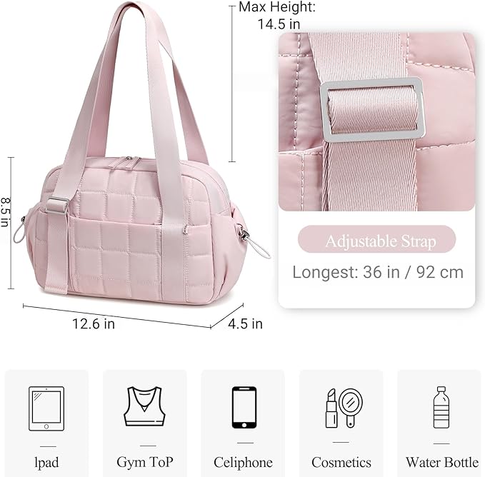 CAMTOP Mini Gym Bag for Women, Small Gym Tote Bag Puffy Quilted Sports Duffel Bag with Wet Compartment and Coin Purse Duffel Bags Dance Yoga Workout Bag for Gifts (All Coral Pink, Mini-12.6")
