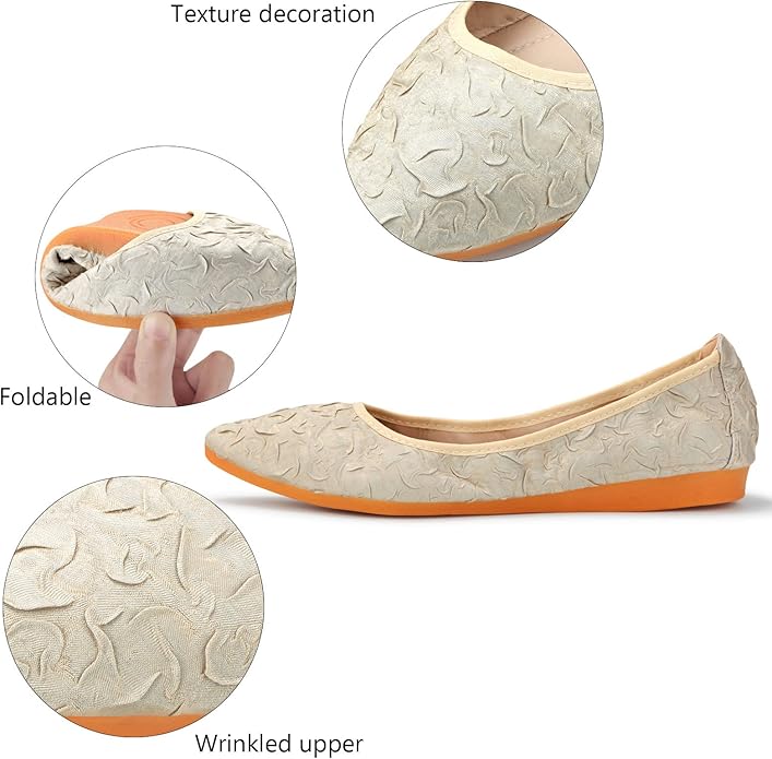 KUNWFNIX Women Ballet Flats Rhinestone Wedding Ballerina Shoes Foldable Sparkly Comfort Slip on Flat Shoes