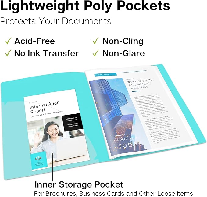 Dunwell 12-Pocket Presentation Binder with Plastic Sleeves (24 Viewable Pages), 8.5x11 Portfolio Folder, Top-Loading Sheet Protectors, Customizable Cover, Organizer for Photos, Recipes (Aqua)