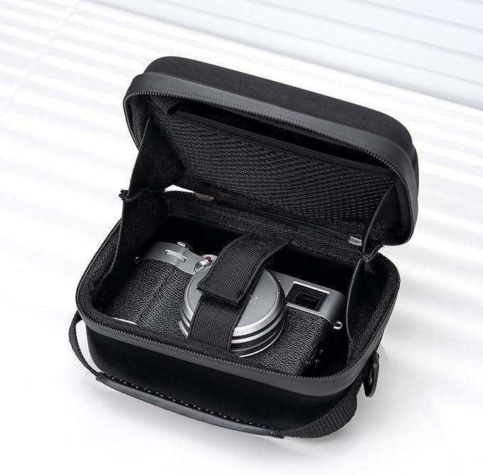 KIWIFOTOS Travel Camera Case EVA Hard Case for Fuji X100VI X100V X100F Sony RX1R III ZV-E10 A6700 A6600 A6100 Lumix S9 +S-R26 Lens with Mesh Pocket Camera Carrying Bag