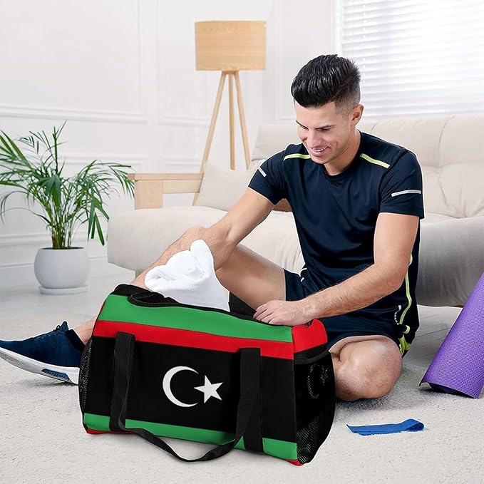Flag of Libya Duffle Bag Gym Bag for Workout Travel Tote with Detachable Straps