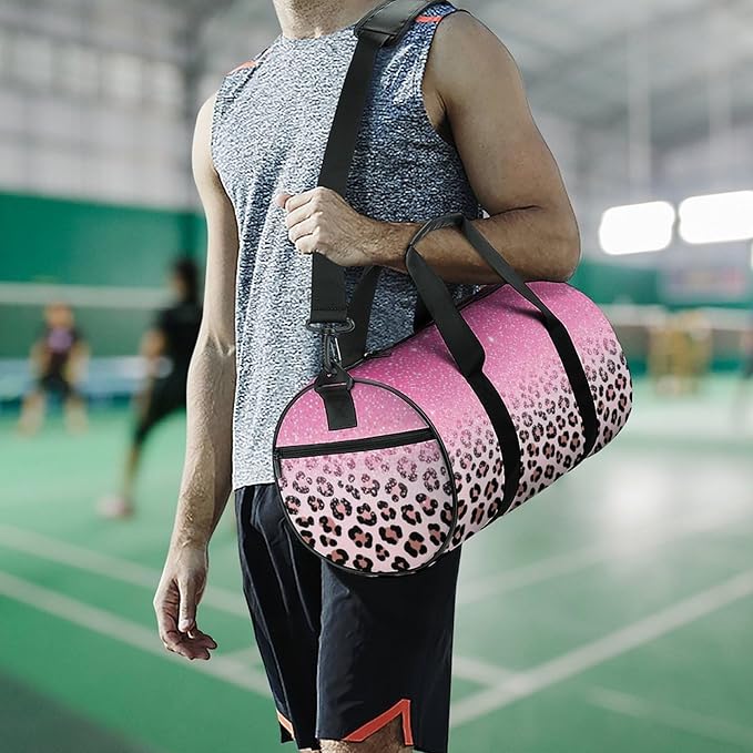 Weekender Carry on Beach Yoga Overnight Luggage Bag Gym Sports Travel Workout Bag Overnight Bags (Pink Glitter Sparkles Cheetah Leopard Print)