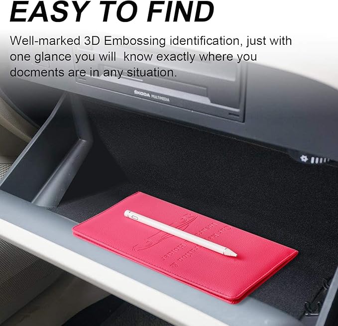 Cacturism Car Registration and Insurance Holder, Car Accessories Vehicle Glove Box Car Organizer Women Car Accessories with Magnetic Shut for Cards, Essential Document, Driver License, Hot Pink