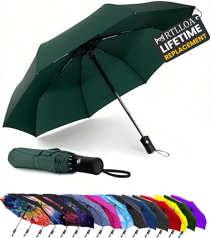 MRTLLOA 42/49 Inch Compact Travel Essentials Umbrella for Rain, Lightweight, Portable, Automatic, Strong, Waterproof Folding Umbrellas for Women, Men and Teenagers