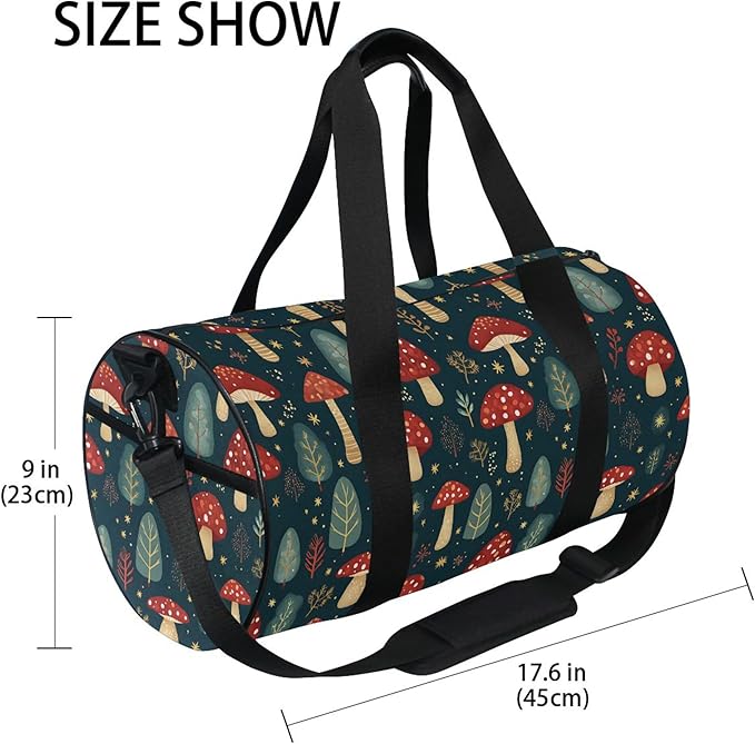 MNSRUU Sports Duffel Bags, Red Mushroom Athletic Gym Bag Overnight Workout Travel Tote Luggage for Men Women Yoga