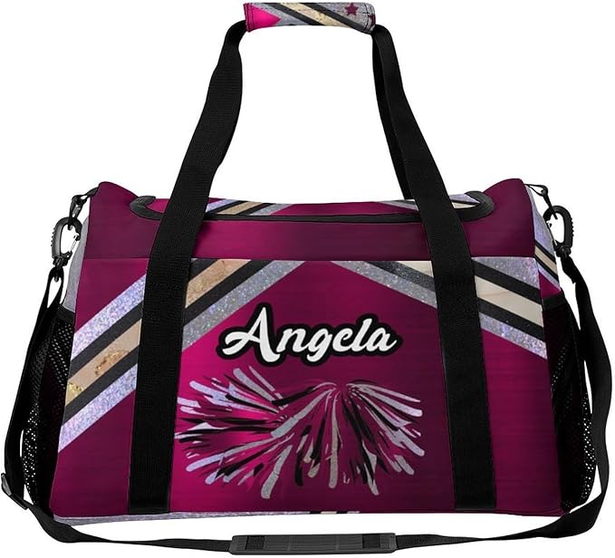 Handheld Crossbody Multifunctional Travel Bags, Personalized Duffle Bags, Cheer Rose Red Cheering Grey Luggage Bag, Custom Name Weekender Overnight Bags