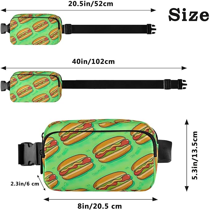 Funny Hot Dog Fanny Pack for Women Men Water Resistant Fashion Waist Packs with Adjustable Strap Belt Bag for Travel Workout Jogging Hiking 21220327