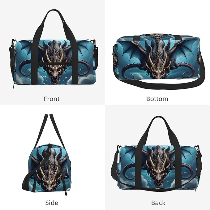 Flying Dragon Print Gym Bag with Shoe Compartment for Women Men, 17.7in Sports Duffle Weekender Tote, Overnight Travel Duffel Bag Carry On
