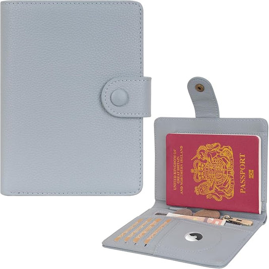 WASON Leather Passport Cover Wallet - Travel Passport Holder with RFID, Card Slots, Cash Pocket, Coin Purse, Tracker Slot, Boarding Pass and Ticket Organizer for Men and Women (Blue)
