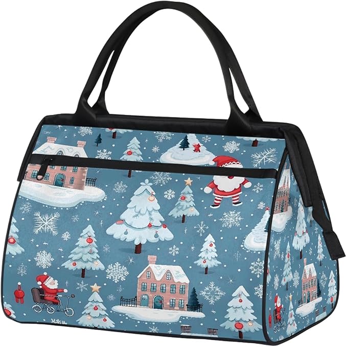 Overnight Weekender Bags for Women Men, Xmas Tree Santa Claus Snowflake Waterproof Travel Carry On Duffel Bag, Lightweight Sports Gym Bag for Fitness, Workout, Travel