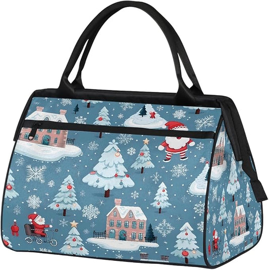 Overnight Weekender Bags for Women Men, Xmas Tree Santa Claus Snowflake Waterproof Travel Carry On Duffel Bag, Lightweight Sports Gym Bag for Fitness, Workout, Travel