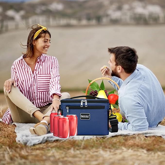 BEIMILY Lunch Box for Men/Women,Small Insulated Lunch Bag,Reusable LunchBox for work Picnic Hiking Beach,Leakproof Soft Cooler Tote Bag Organizer with Adjustable Shoulder Strap for Adults (Blue)
