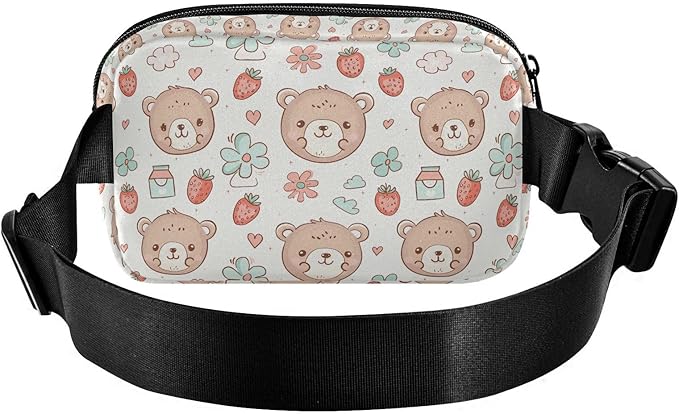Kawaii Bear Strawberry Fanny Pack for Women Men Water Resistant Fashion Waist Packs with Adjustable Strap Belt Bag for Travel Workout Jogging Hiking 21220259