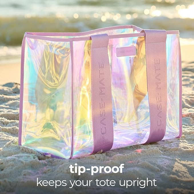 Case-Mate Official Soap Bubble Jelly Tote – Iridescent Tote Bag with Phone Pouch for Women – Waterproof, Tip-Proof, Foldable & Washable – Handbag for Everyday Use, Travel, Pool & Vacation - Large