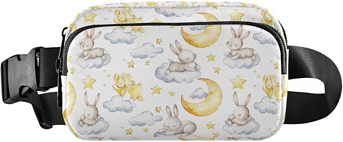 Kawaii Bunnies Clouds Moon Fanny Pack for Women Men Water Resistant Fashion Waist Packs with Adjustable Strap Belt Bag for Travel Workout Jogging Hiking 21219515