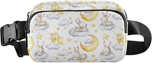 Kawaii Bunnies Clouds Moon Fanny Pack for Women Men Water Resistant Fashion Waist Packs with Adjustable Strap Belt Bag for Travel Workout Jogging Hiking 21219515