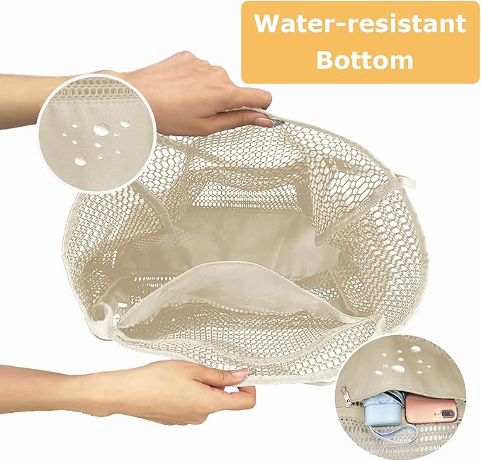 Mesh Beach Tote Bags for Women Sandproof Large Shoulder Pool Swimming Bag Summer Vacation Essentials Inner Pocket