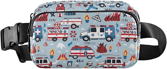 Kawaii Fire Police Cars Fanny Pack for Women Men Water Resistant Fashion Waist Packs with Adjustable Strap Belt Bag for Travel Workout Jogging Hiking 21219350