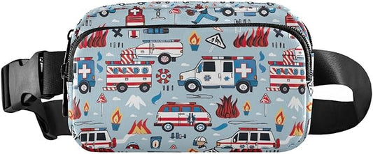 Kawaii Fire Police Cars Fanny Pack for Women Men Water Resistant Fashion Waist Packs with Adjustable Strap Belt Bag for Travel Workout Jogging Hiking 21219350