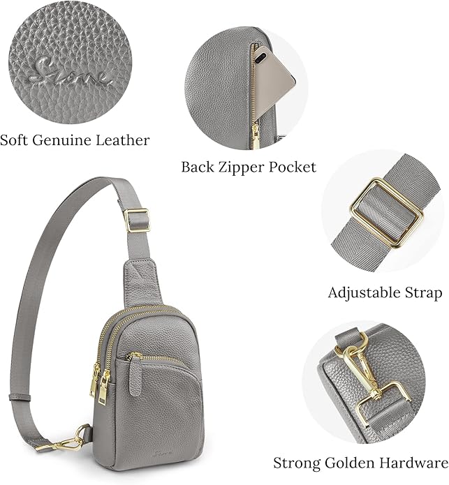 S-ZONE Genuine Leather RFID Blocking Small Sling Bag Women Crossbody Fanny Packs
