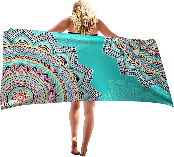 Beach Towel Microfiber 60"x30" Lightweight Sand Free Absorbent Quicy Dry Green Flower Travel Towels Swim Pool Yoga Gym Camping for Adults Women Girls Beach Essentials Accessories Vacation Gift