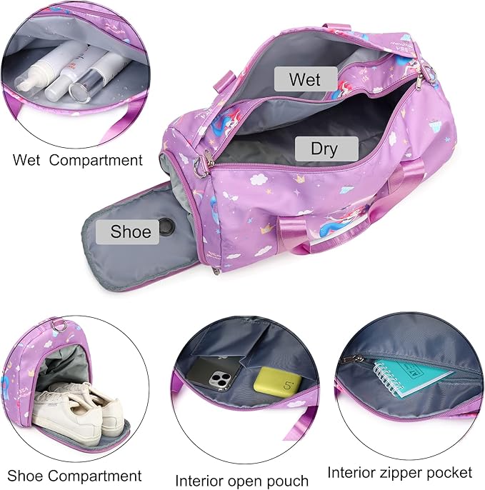 Dance Bag for Girls Duffle Gymnastics Gym Overnight Travel Sports Ballet Bags Weekender Sleepover Carry On Bag with Shoes Compartment