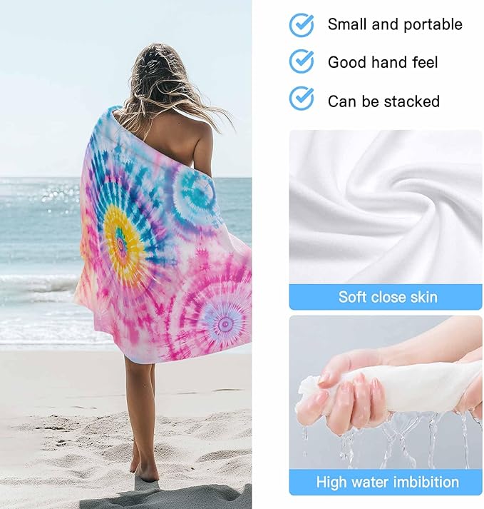 Abstract Tie-Dye Art Beach Towel 35" x 71" Pink Teal Gradient Watercolor Quick Dry Sand Free Pool Towels Soft & Absorbent Compact Towels Beach Accessories for Travel Bathroom Swimming Pool