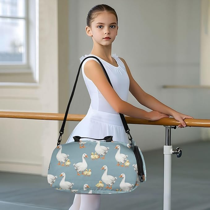VIGTRO Geese Goslings Blue Kids Overnight Travel Duffel Bag Sport Gym Bag for Boys Girls with Shoe Compartment, Carry On Weekender Luggage Bag for Dance Swim Yoga