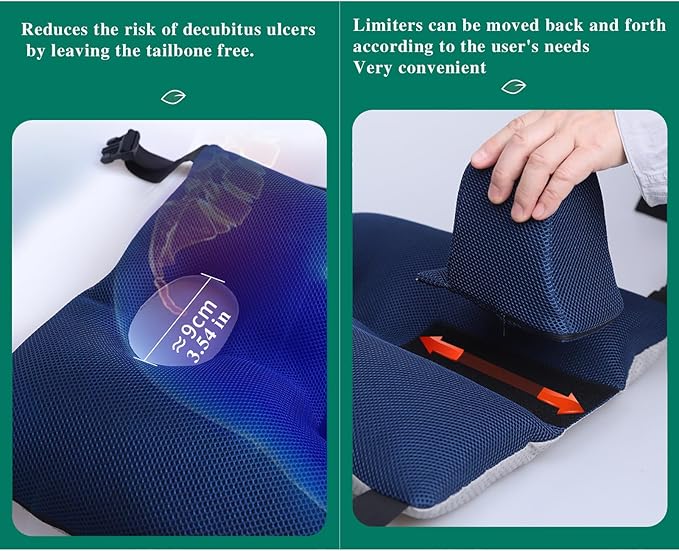 Wheelchair Wedge Cushion with Seat Belt, Non-Slip Wheelchair Cushion for Seniors, Suitable for Seniors - Prevents Forward Sliding, Positioning, Transferring and Relieving Pressure (Blue)