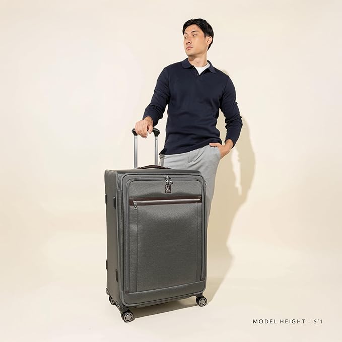 Travelpro Platinum Elite Softside Expandable Checked Luggage, 8 Wheel Spinner Large Suitcase, TSA Lock, Men and Women, Shadow Black, Checked Large 29-Inch