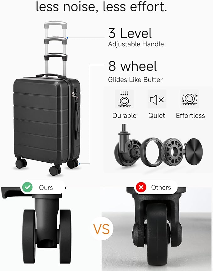 Luggage Sets 3 Piece, Expandable Hardshell Suitcase with TSA Lock & Silent Spinner Wheels, Lightweight Hardside Travel Suitcase Set for International Trips (20/24/28 in, Black)