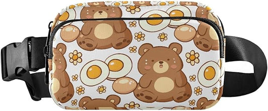 Kawaii Bear Fried Eggs Fanny Pack for Women Men Water Resistant Fashion Waist Packs with Adjustable Strap Belt Bag for Travel Workout Jogging Hiking 21219068