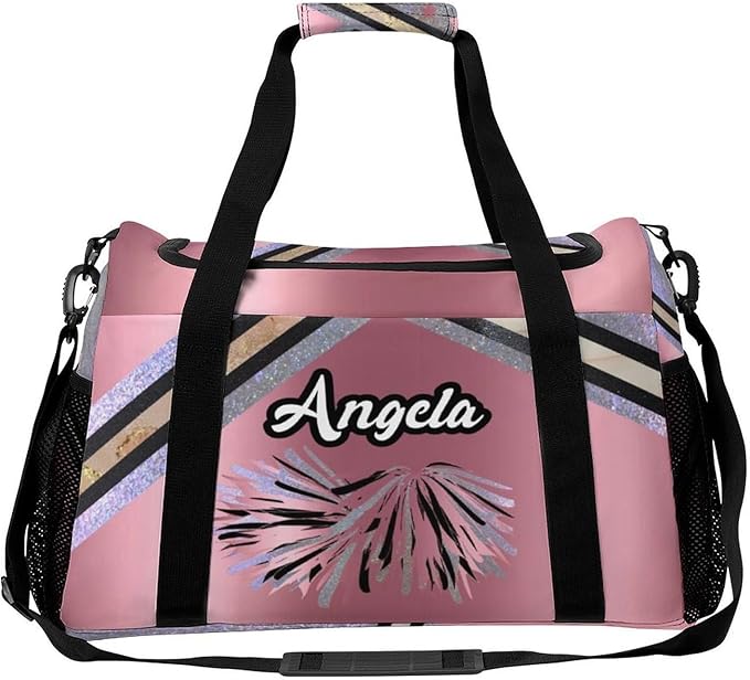Personalized Sports Bag Name Duffel Bags with Adjustable Shoulder Strap Pink Cheer Rose Red Cheerleaders Travel Bags Perform Training Weekender Bag