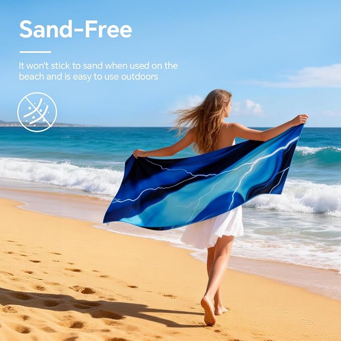 2-Pack Extra Large Microfiber Beach Towels 63×31 Inches Sand-Resistant Design Ultra-Fast Drying Lightweight Foldable Travel Towels Perfect for Pool, Swimming, Gym, Camping, Yoga