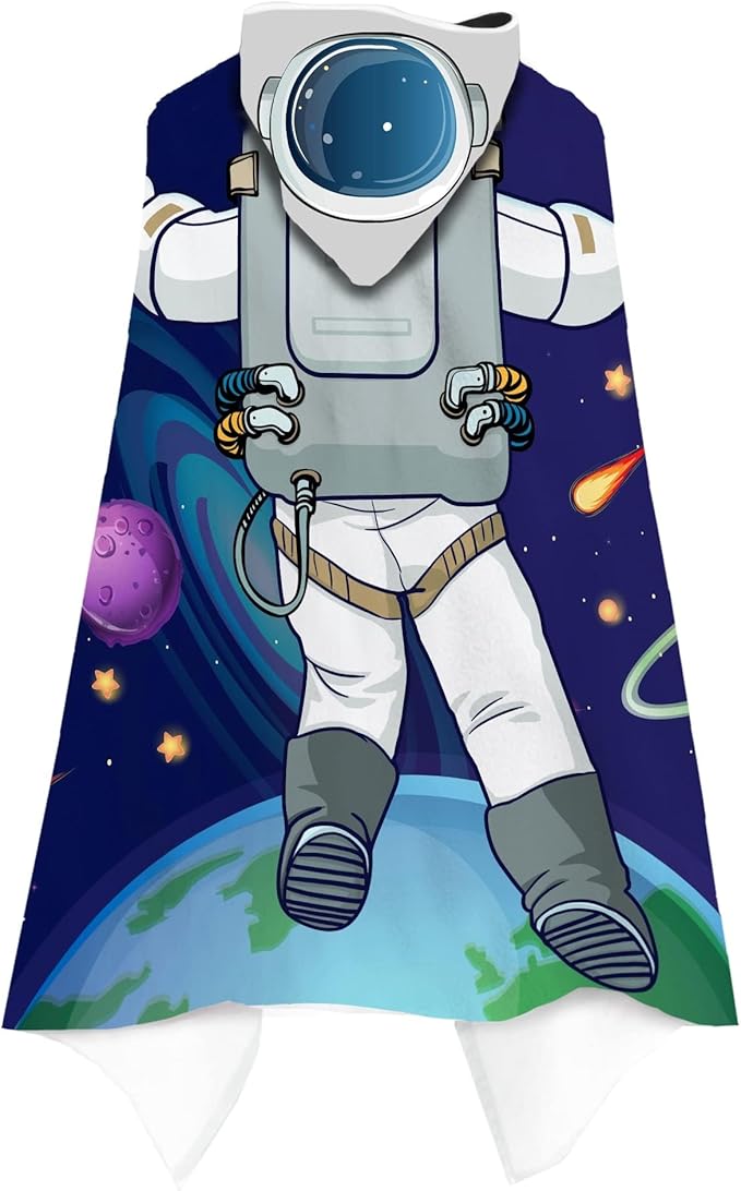 Outer Space Theme Kids Hooded Towel - 30"x50", Cool Microfiber Soft Bath Towel Poncho for Boys & Girls Swim Pool