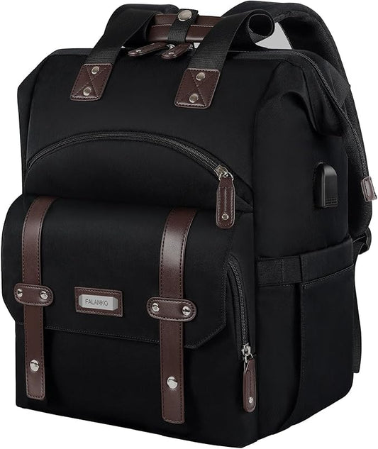 Laptop Backpack For Women, Work Doctor Teacher Nurse Wide Open College 15.6 Inch Laptops Backpack Purse with USB Charging Port, Travel Water Resistant RFID Computer Bag for Men Women Black