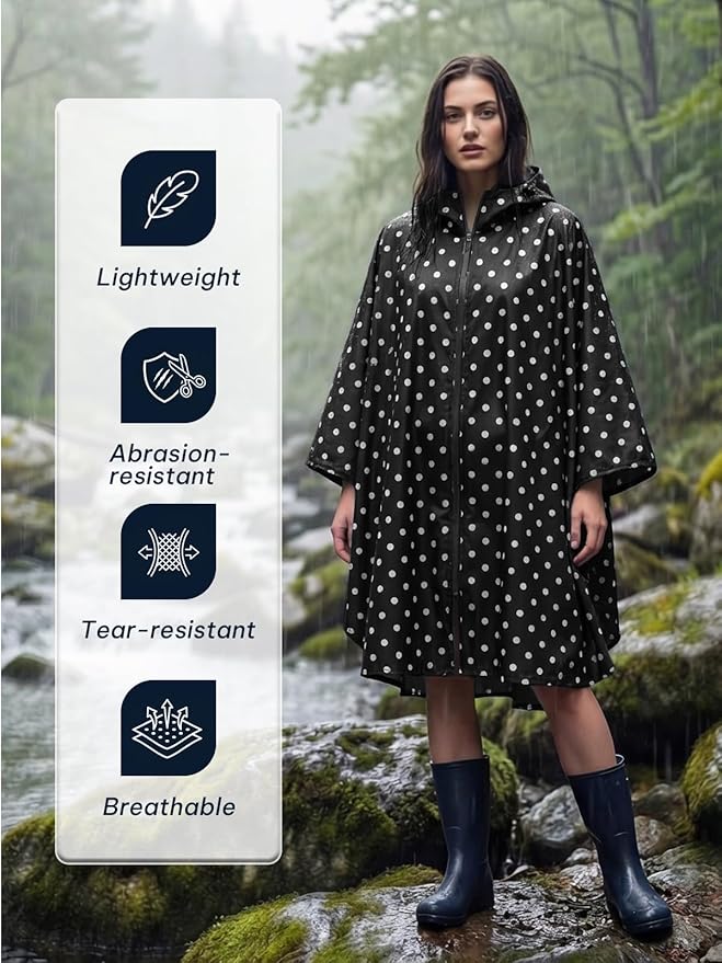 SaphiRose Lightweight Waterproof Rain Poncho for Adults with Hood Portable Rainwear for Outdoor