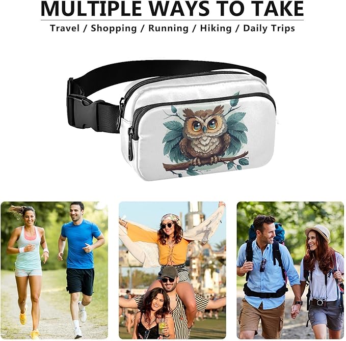 Cute Owl Leafs Branch Fanny Pack for Women Men Water Resistant Fashion Waist Packs with Adjustable Strap Belt Bag for Travel Workout Jogging Hiking 21218844